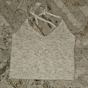 Women's Gray Knit Halter Crop Top